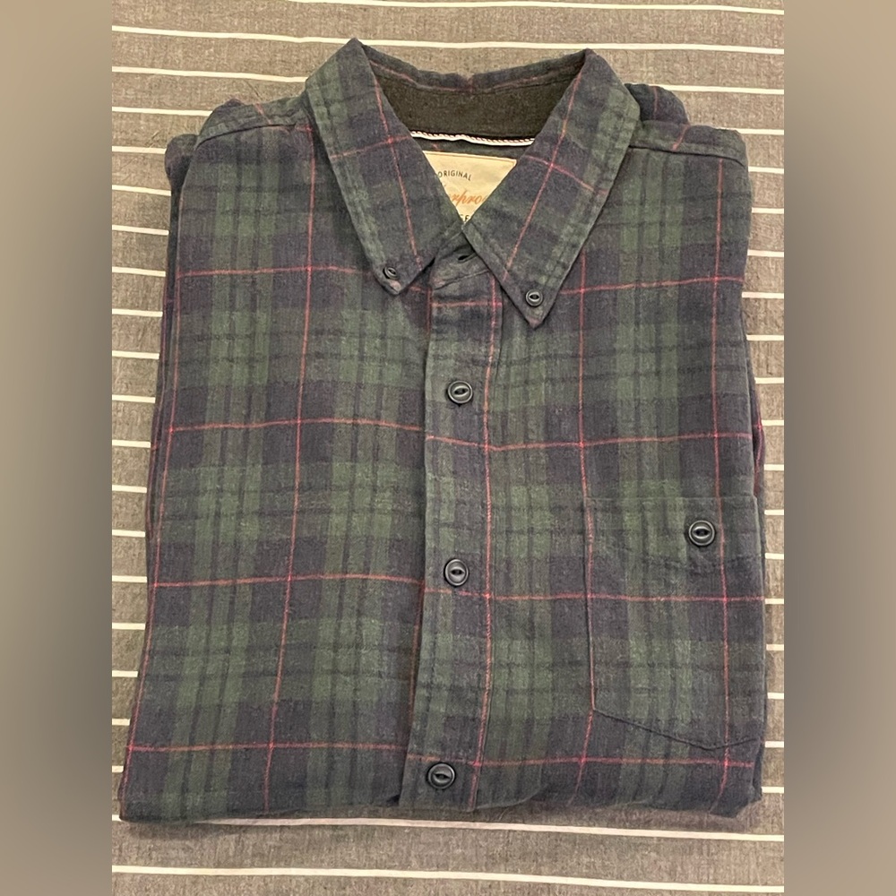 Weatherproof Vintage Green, Blue and Red Plaid Button Down Shirt